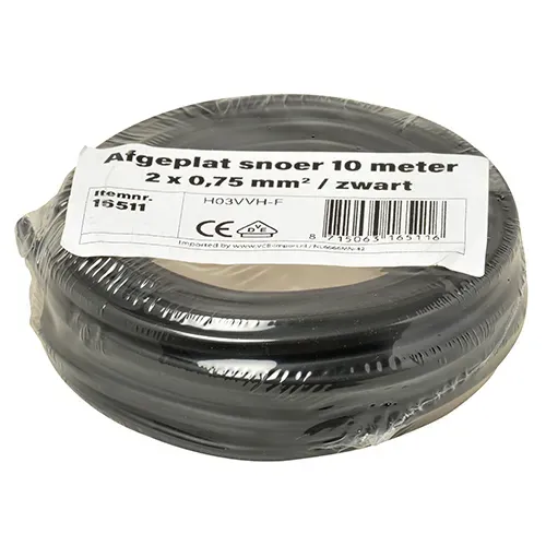 VMVL afgeplat H03VVH2-F kabel 2x0.75mm2 zwart per 10 meter