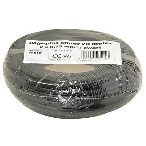 VMVL afgeplat H03VVH2-F kabel 2x0.75mm2 zwart per 20 meter