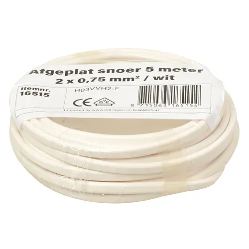 VMVL afgeplat H03VVH2-F kabel 2x0.75mm2 wit per 5 meter