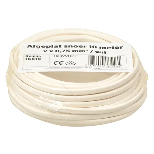 VMVL afgeplat H03VVH2-F kabel 2x0.75mm2 wit per 10 meter