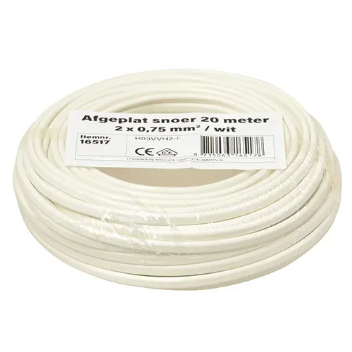 VMVL afgeplat H03VVH2-F kabel 2x0.75mm2 wit per 20 meter