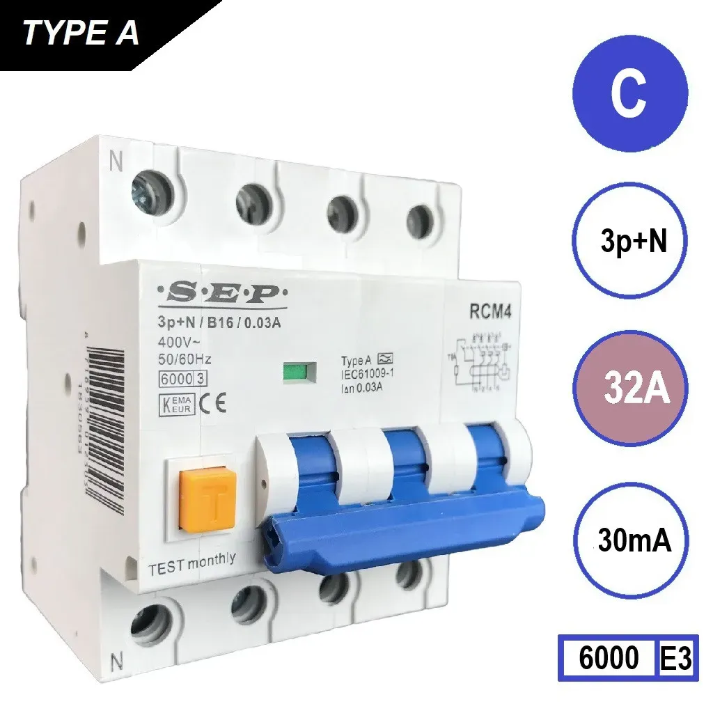 SEP aardlekautomaat 3-polig+nul 32A C-kar 30mA (RCM4-C32.03)