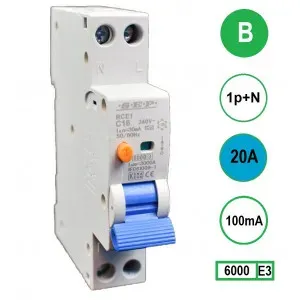 SEP aardlekautomaat 1-polig+nul 20A B-kar 100mA (RCE1-B20.10)