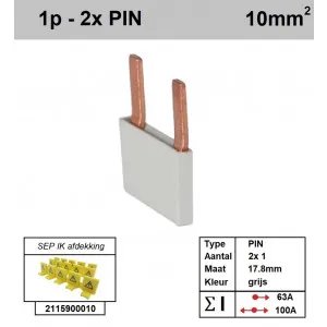 SEP kamrail 2-pins 1-fase 17,8mm grijs - P01002G00