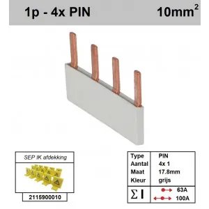 SEP kamrail 4-pins 1-fase 17,8mm grijs - P01004G00