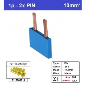 SEP kamrail 2-pins 1-fase 17,8mm blauw - P01002B00