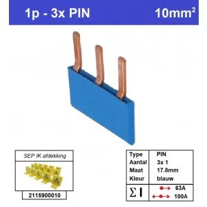 SEP kamrail 3-pins 1-fase 17,8mm blauw - P01003B00