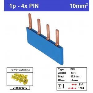 SEP kamrail 4-pins 1-fase 17,8mm blauw - P01004B00