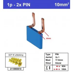 SEP kamrail 2-pins 1-fase gebogen 17,8mm blauw - P01002B10