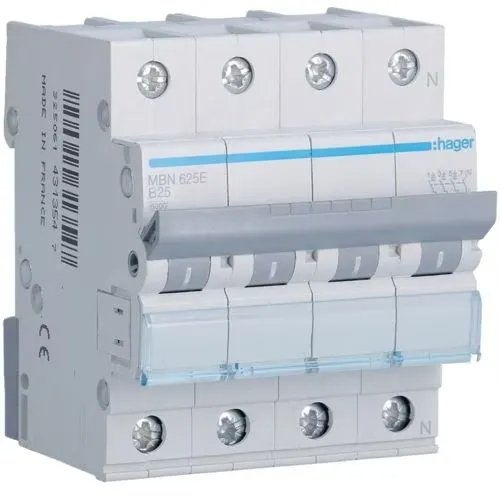 Hager installatieautomaat 3-polig+N 25A B-kar 6kA (MBN625E)