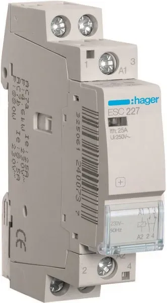 Hager magneetschakelaar 230V 25A 1 maak 1 verbreek (ESC227)