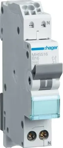 Hager installatieautomaat 1-polig+nul 16A B-kar Quickconnect (MHS516)