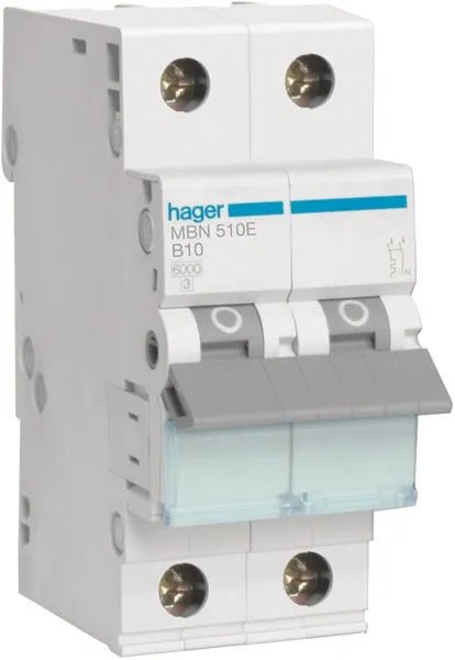 Hager installatieautomaat 1-polig+N 10A B-kar 6kA (MBN510E)