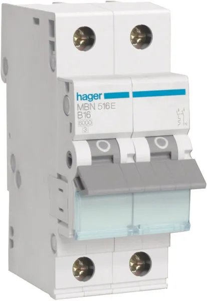 Hager installatieautomaat B16 1P+N 6kA (MBN516E)