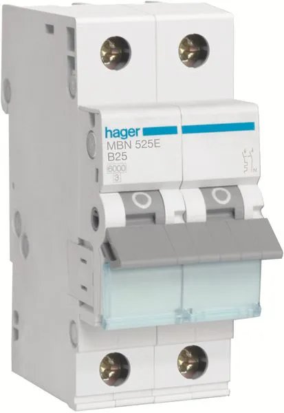 Hager installatieautomaat 1-polig+N 25A B-kar 6kA (MBN525E)