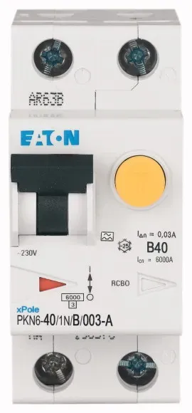 Eaton aardlekautomaat 1-polig+nul 40A B-kar 30mA (PKN6-40/1N/B/003-A-MW) - foto 2