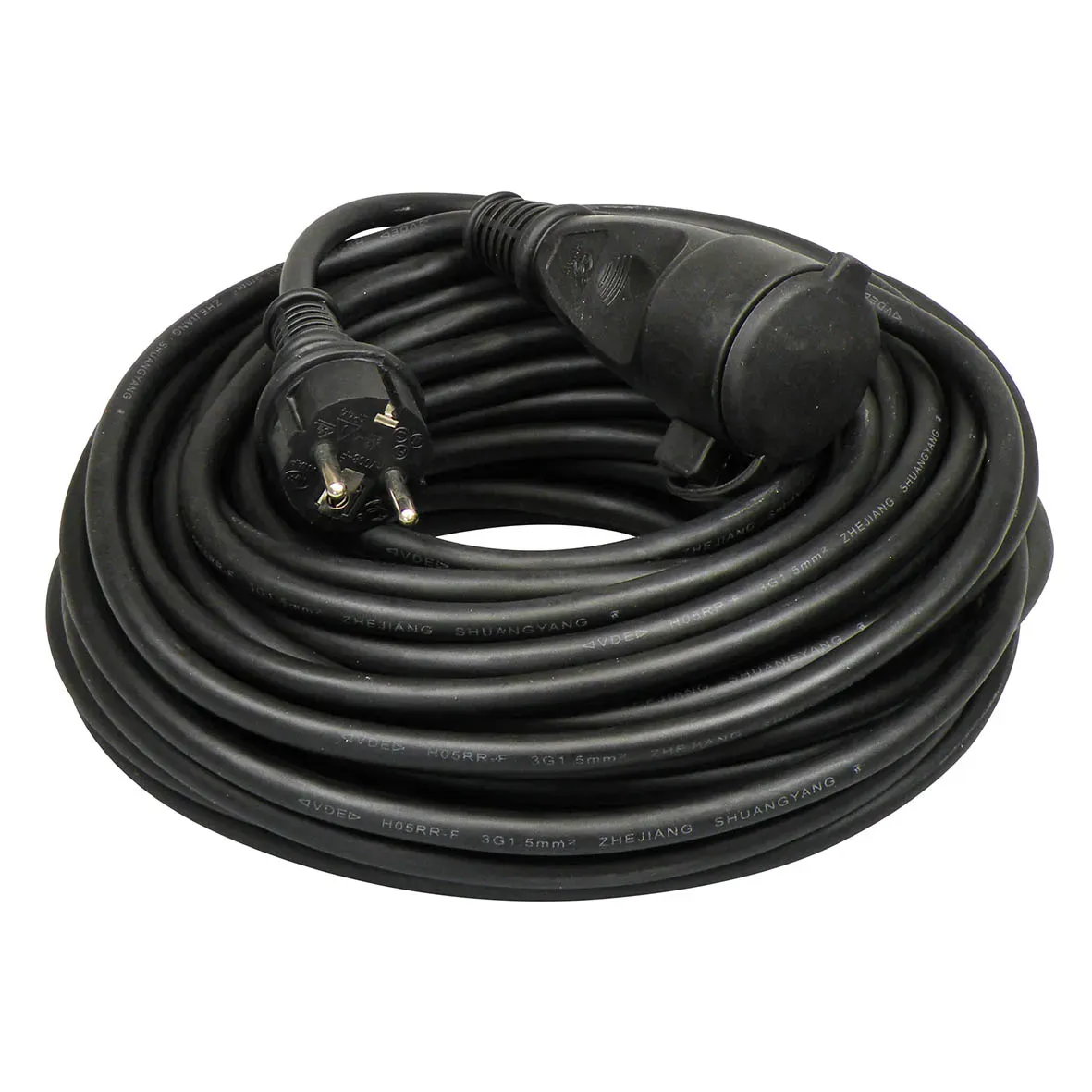 Verlengkabel 25 meter H07RN-F 3x1.5 met Schuko en contrastekker